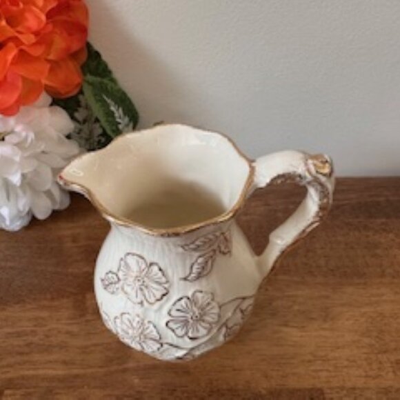 Vintage James Kent Ceramic Floral Pitcher Vase English Cottagecore Jug Gold - Picture 3 of 10